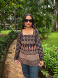 Black square neck Full sleeves short Kurti