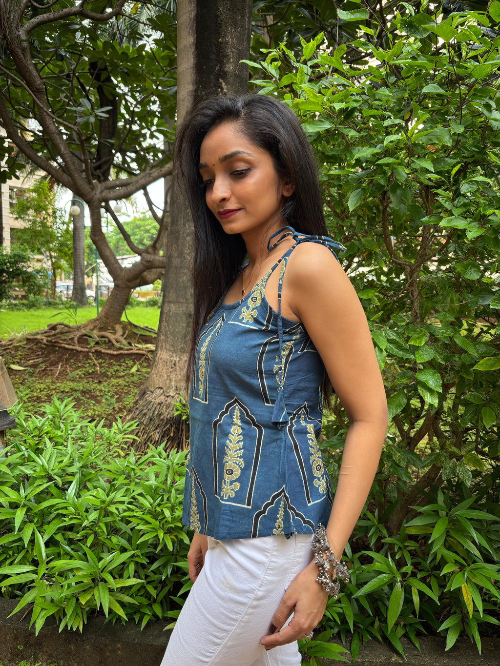 Blue Printed Cotton Cami Top – Effortless Summer Style
