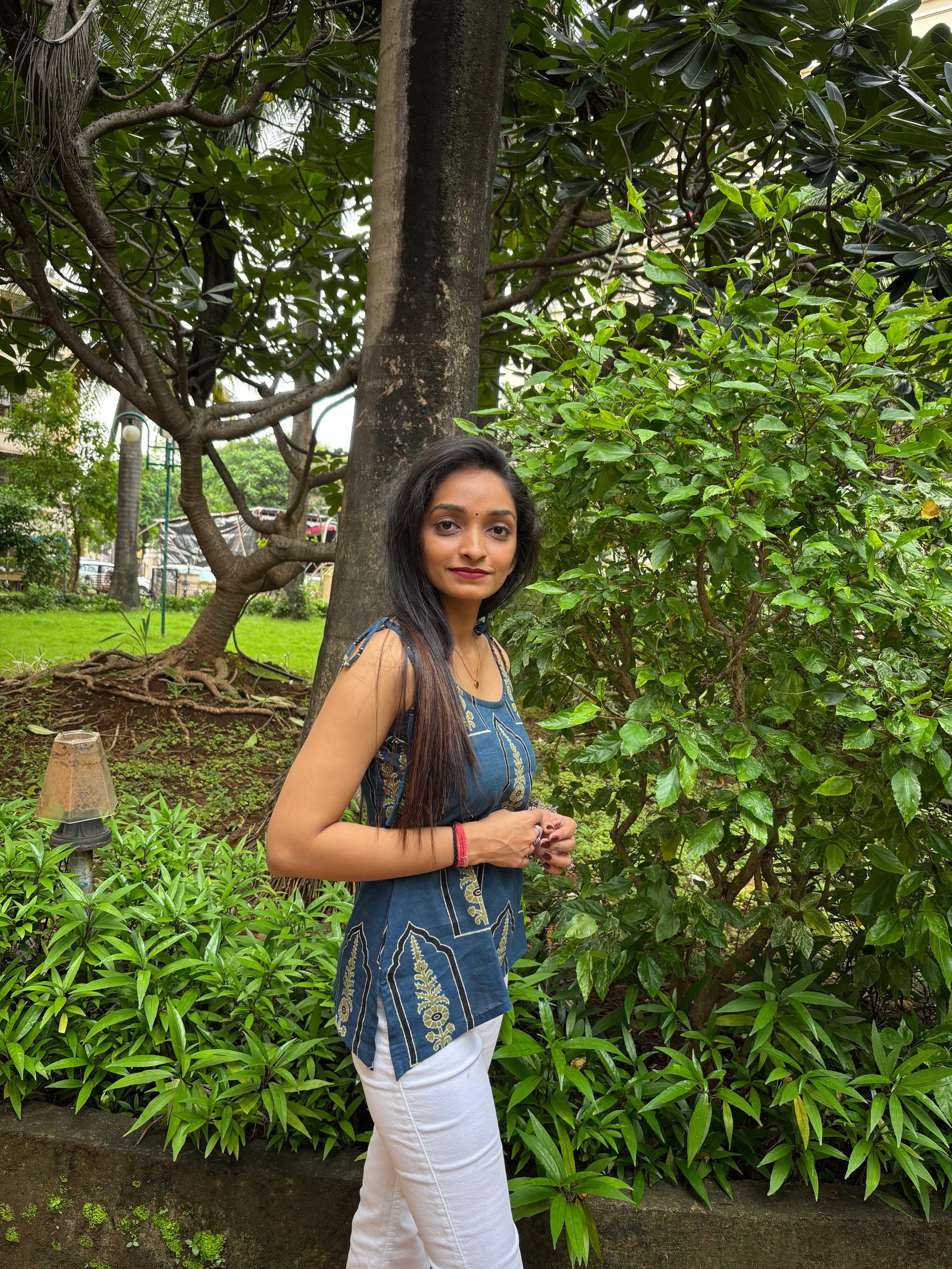 Blue Printed Cotton Cami Top – Effortless Summer Style