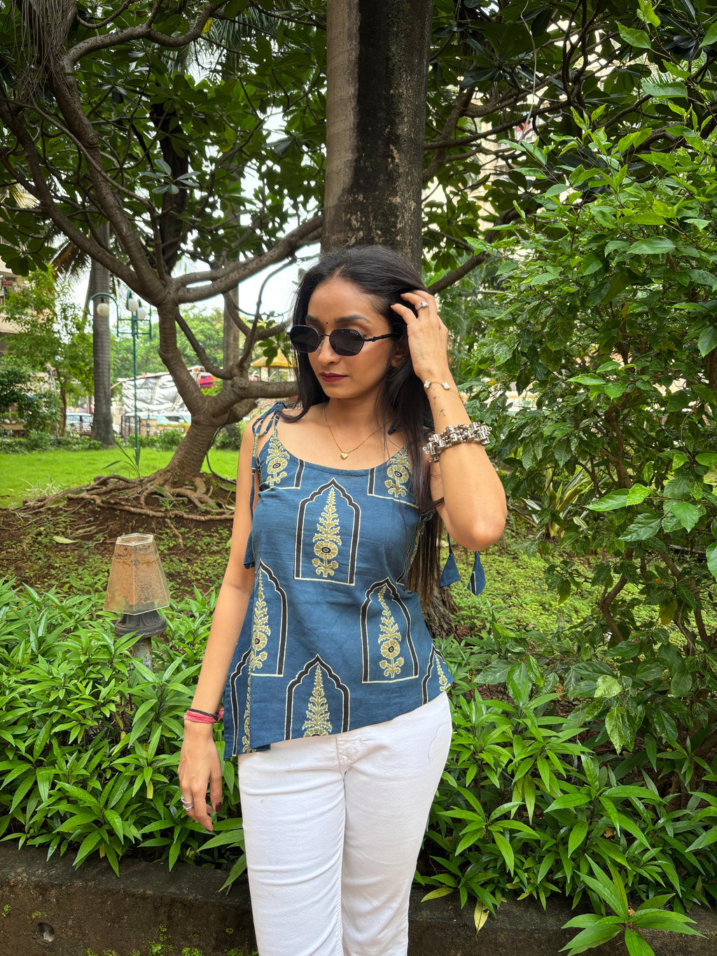 Blue Printed Cotton Cami Top – Effortless Summer Style