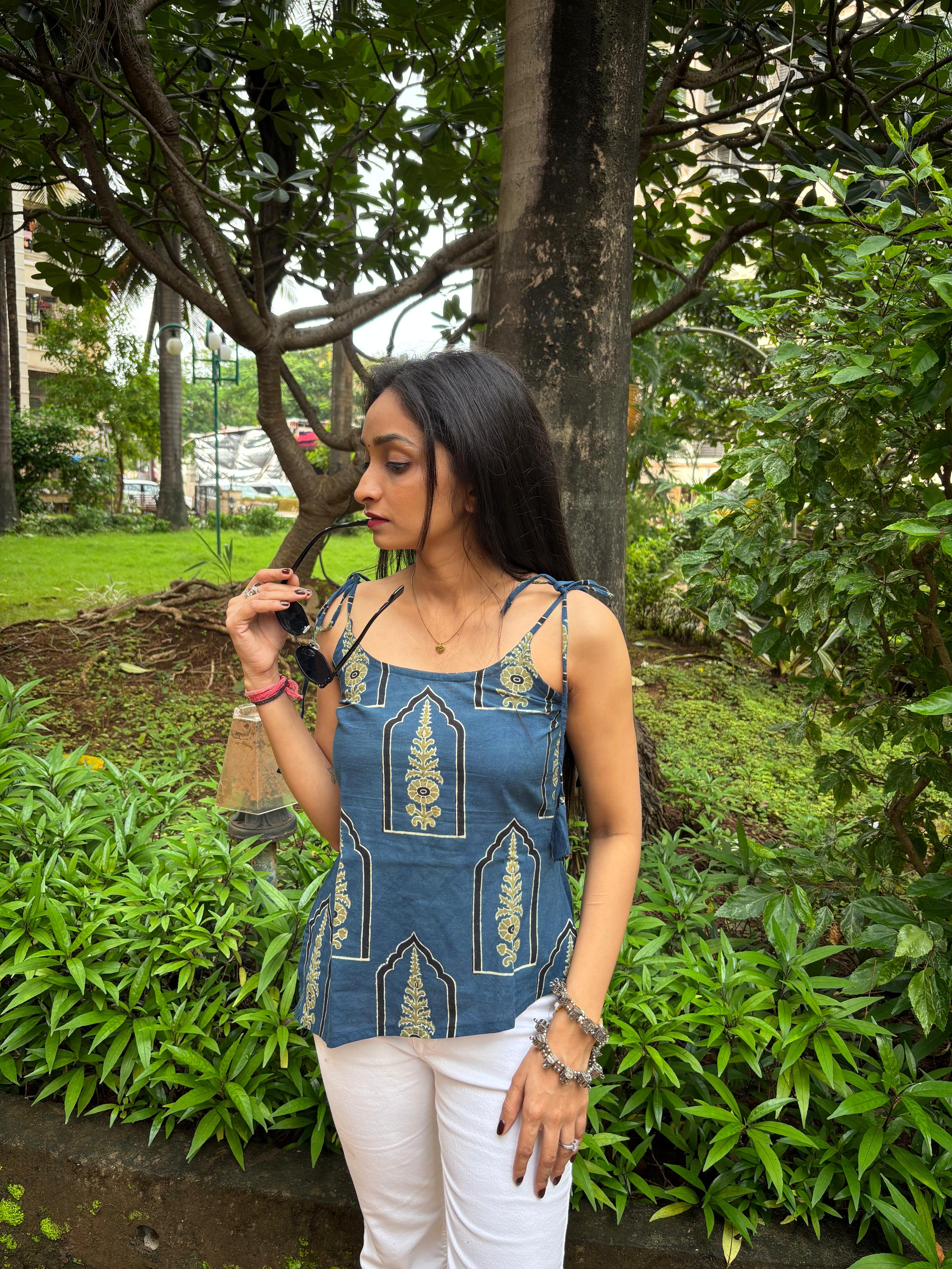 Blue Printed Cotton Cami Top – Effortless Summer Style