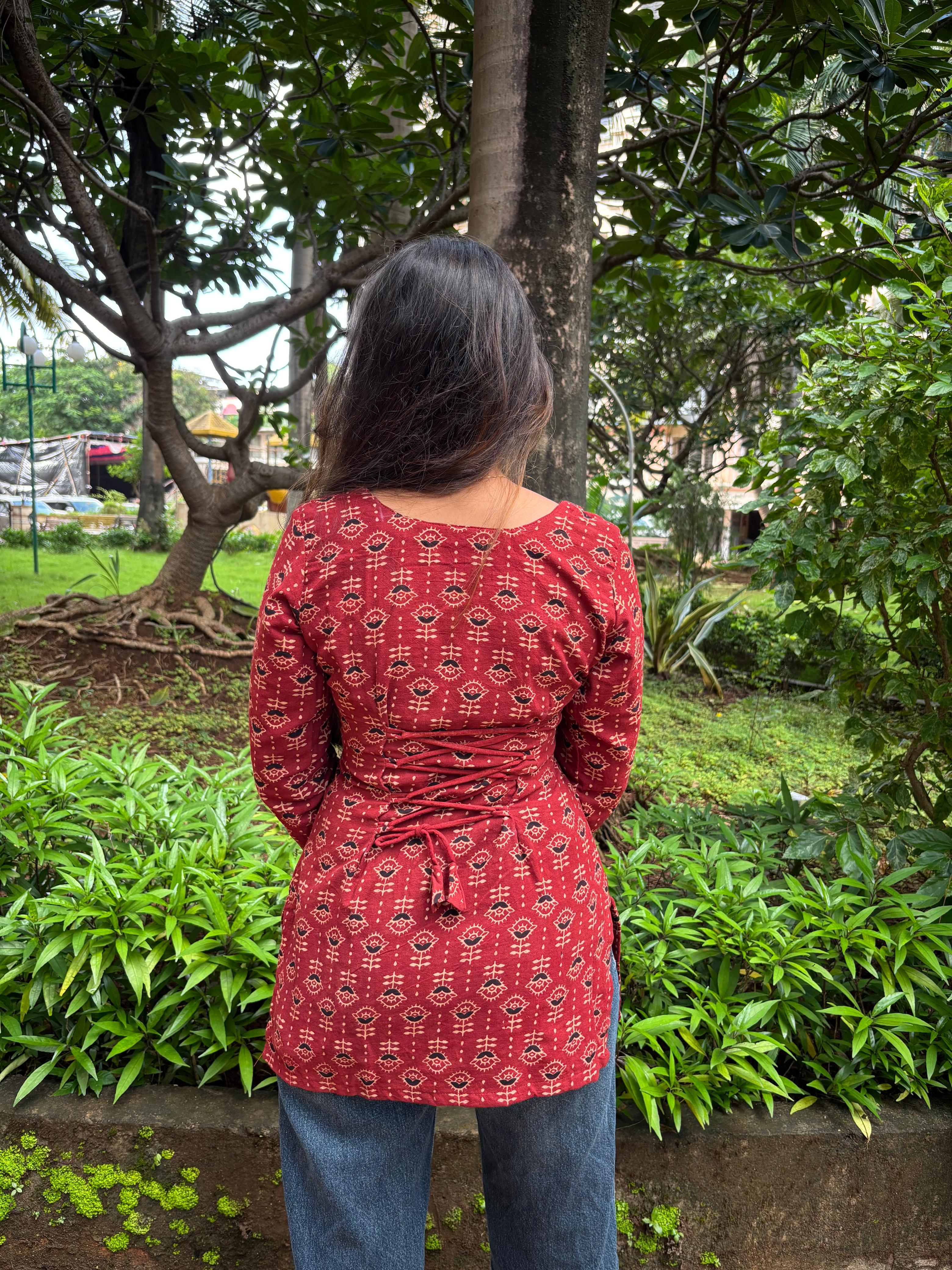 Maroon Printed Cotton Top – Everyday Elegance
