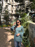 Teal Floral Tie-Back Short Kurti