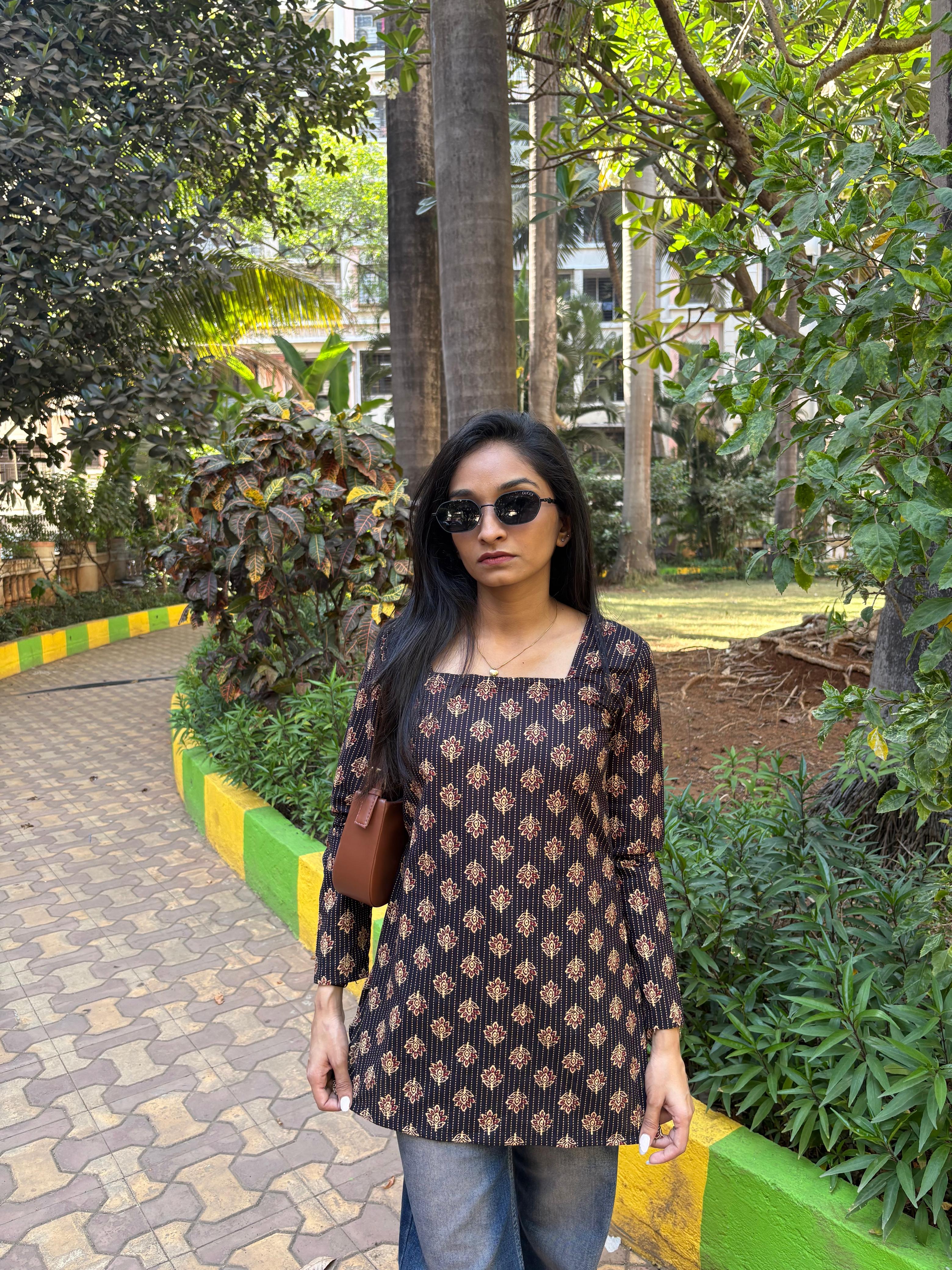 Black Ethnic Motif Short Kurti