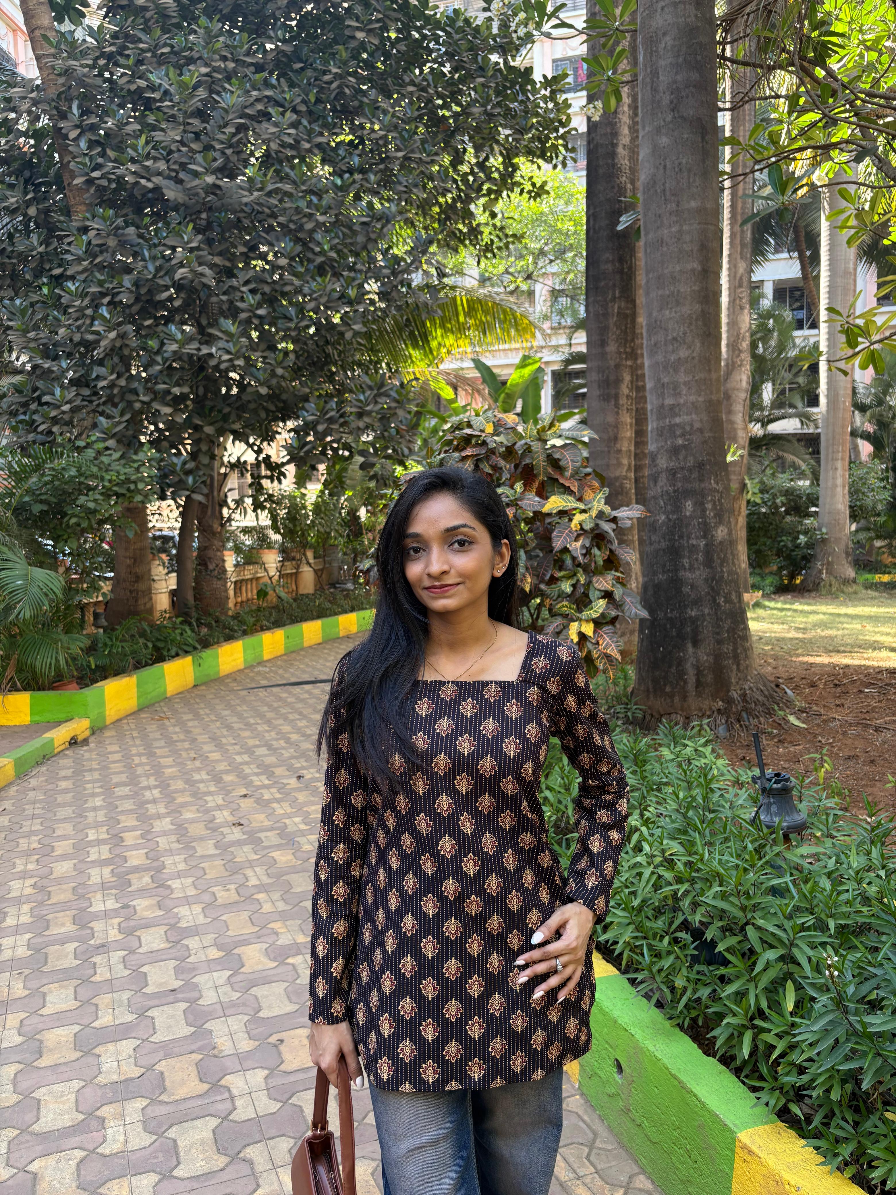 Black Ethnic Motif Short Kurti