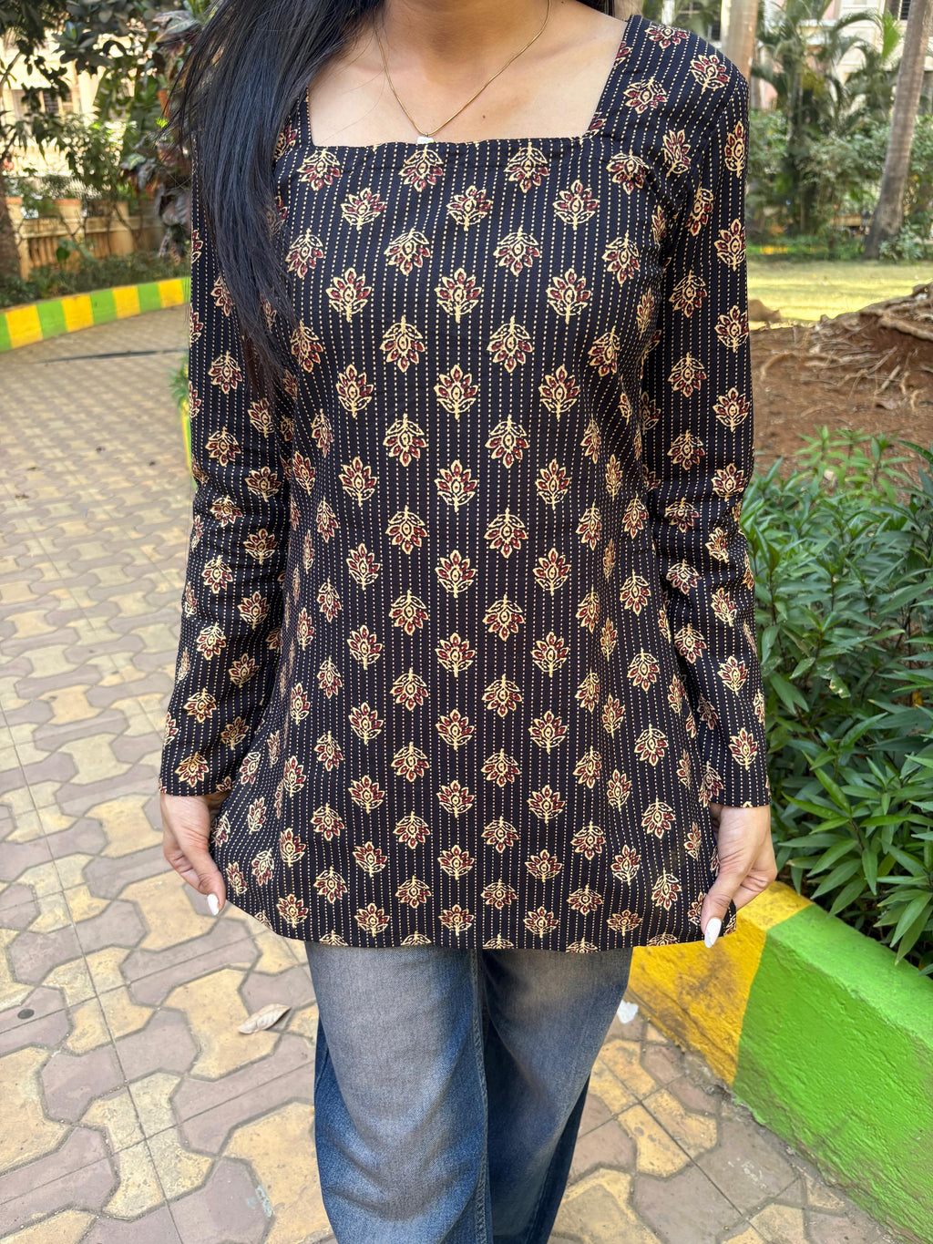 Black Ethnic Motif Short Kurti