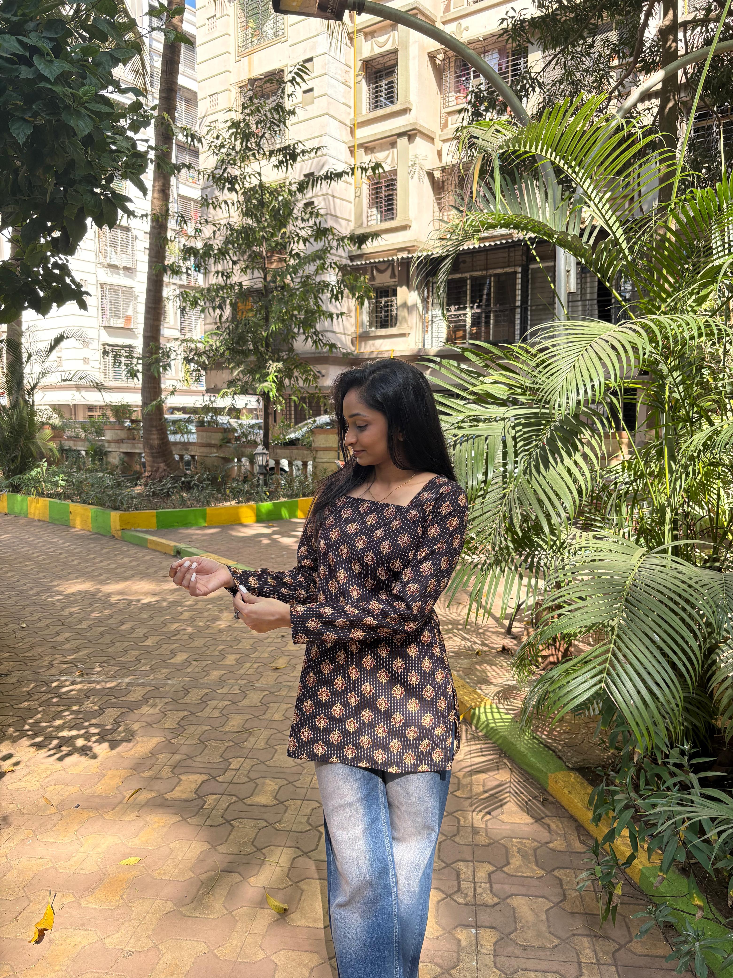Black Ethnic Motif Short Kurti
